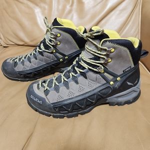 Salewa Alp Flow Trainer Mid Hiking Boots Mens 8.5 EU 41 Yellow Grey GTX Gore Tex
